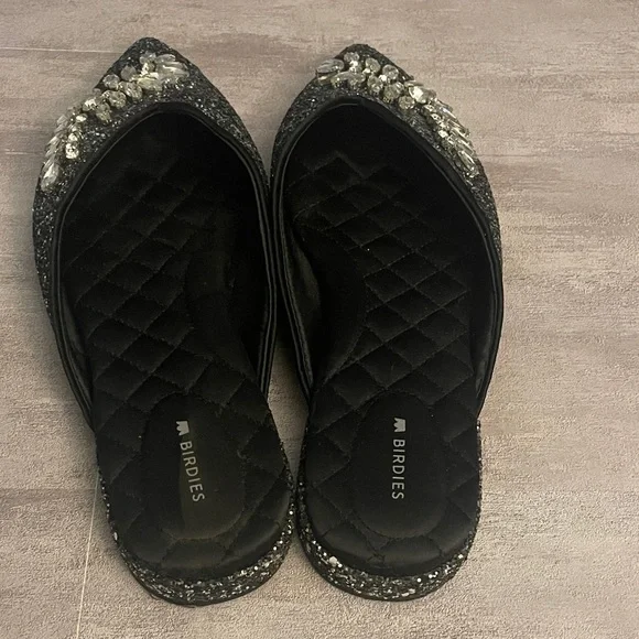 Birdies Swan Jeweled Gunmetal - Black Sparkle Embellished Mules- Size 10- - Picture 5 of 10